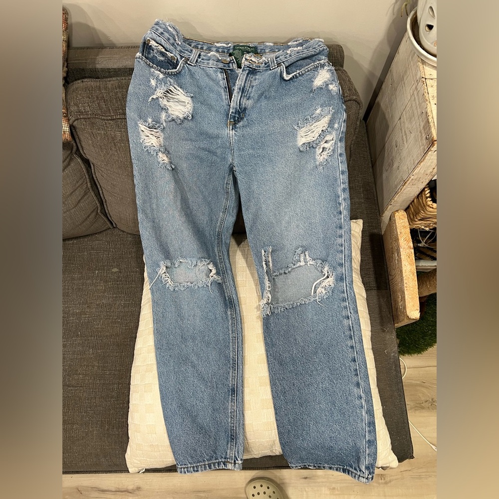 Lauren Jean Co by Ralph Lauren Light Blue Distressed Straight Leg Jeans
